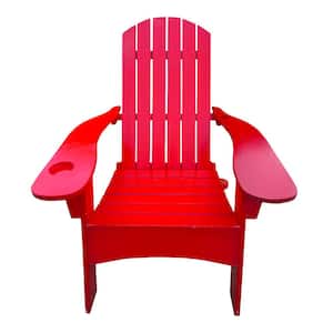 Red Outdoor Adirondack Chair for Relaxing Wood with an Hole to Hold Umbrella on the Arm for Garden Backyard Set of 1
