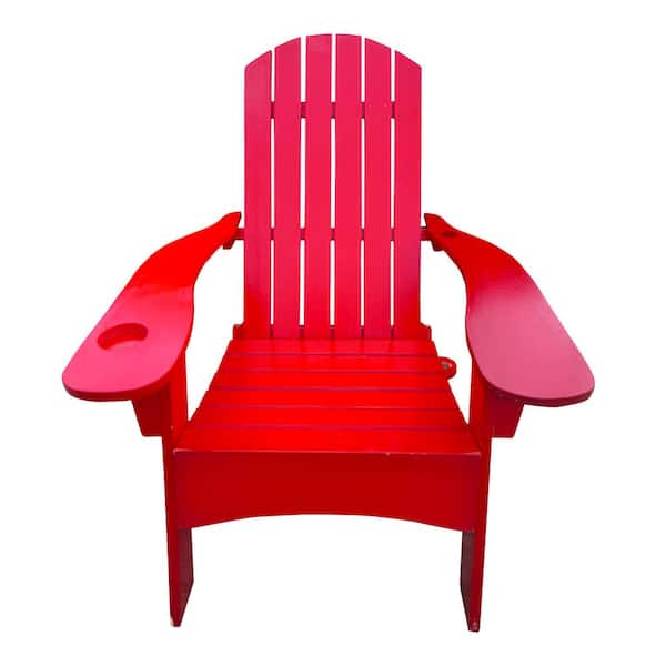 Unbranded Red Outdoor Adirondack Chair for Relaxing Wood with an Hole to Hold Umbrella on the Arm for Garden Backyard Set of 1