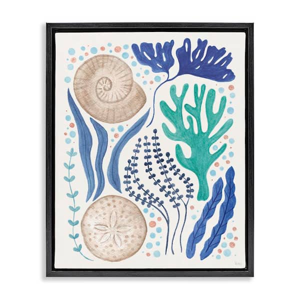 Stupell Industries Scattered Marine Life by Veronique Charron Black Floater Frame Coastal Graphic Art Print 31 in. x 25 in.