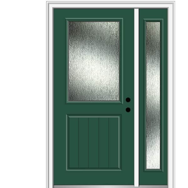 MMI DOOR 48 in. x 80 in. Left-Hand Inswing Rain Glass Hunter Green Fiberglass Prehung Front Door on 6-9/16 in. Frame