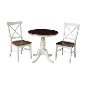 Hampton 3-Piece 30 in. Almond/Espresso Round Solid Wood Dining Set with X-Back Chairs