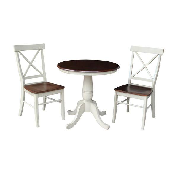International Concepts Hampton 3-Piece 30 in. Almond/Espresso Round Solid Wood Dining Set with X-Back Chairs