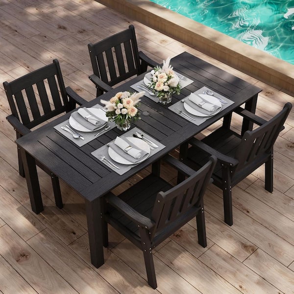 5-Piece Black Plastic Outdoor Patio Dining Set with Arm Chairs
