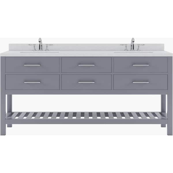 Virtu USA Caroline Estate 72 in. W x 22 in. D x 35 in. H Double Sink Bath Vanity in Gray with Quartz Top