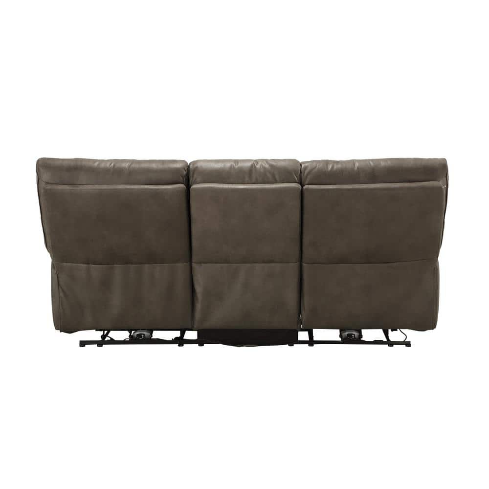 87'' Gray Leather-Aire Power Reclining Sofa with USB Ports