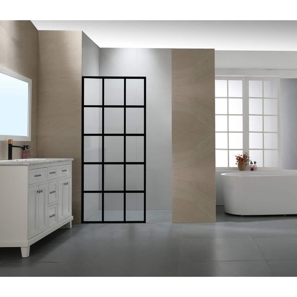FELYL 34" x 72" Black Framed Clear Glass Shower Panel