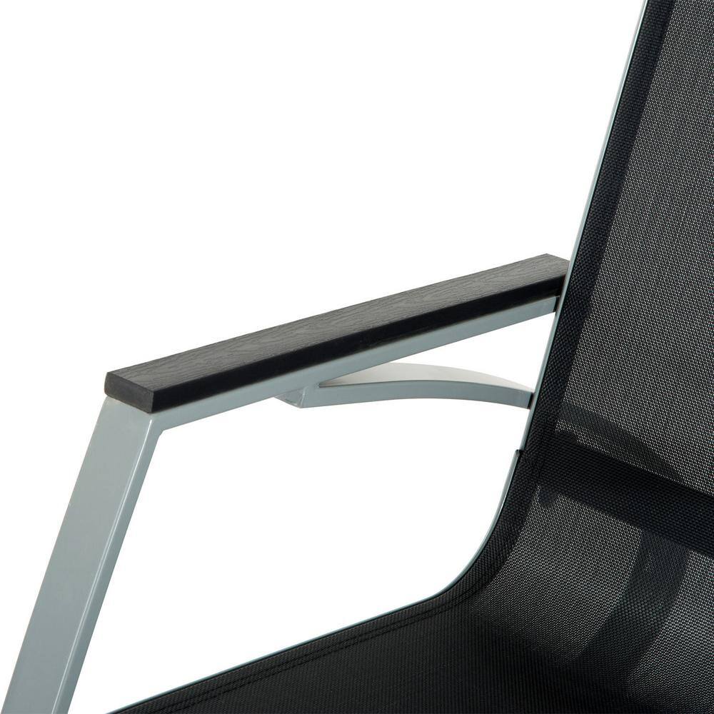 Black and Silver Steel Mesh Outdoor Rocking Chair with Arms