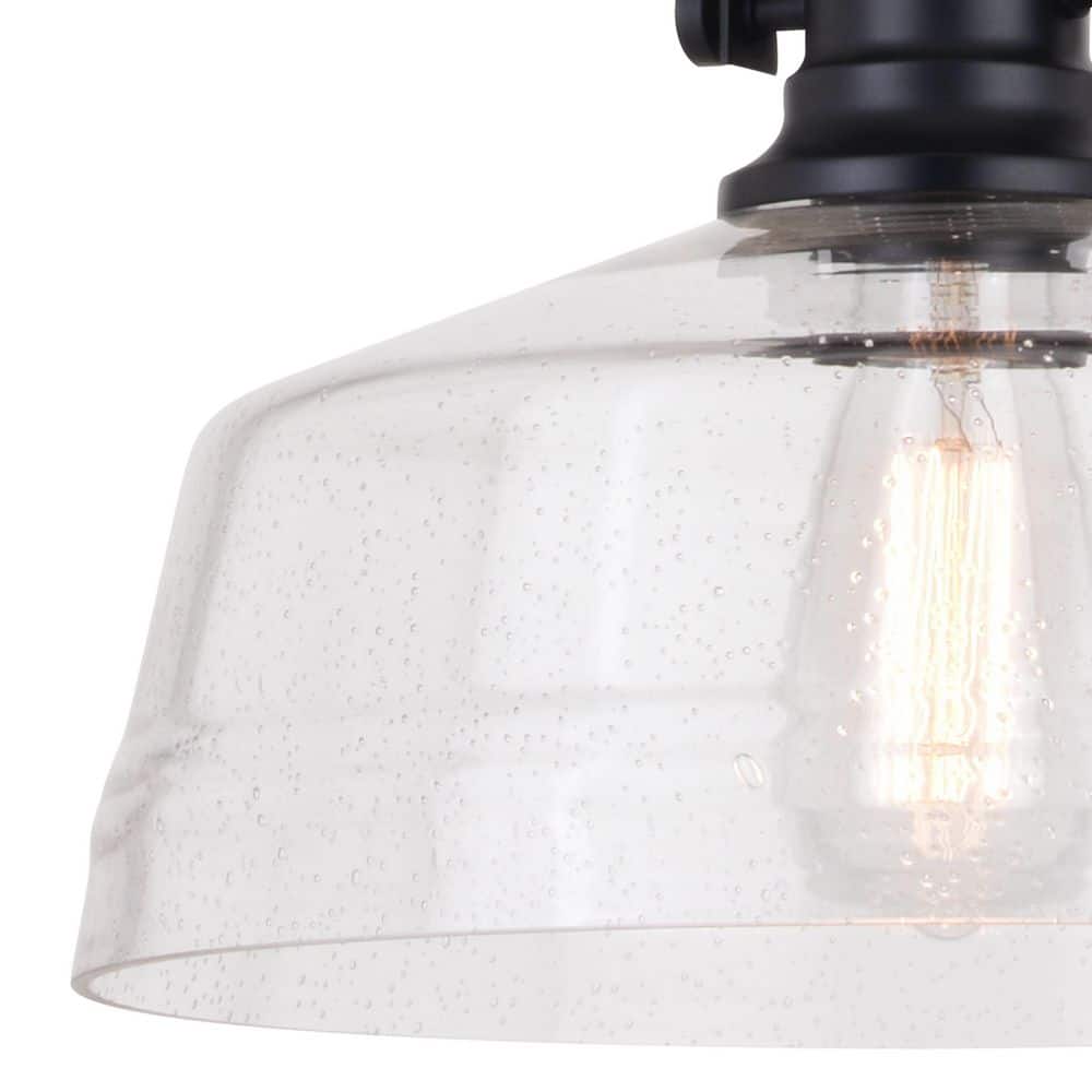 Matte Black 12" Farmhouse Style Pendant Light with Glass