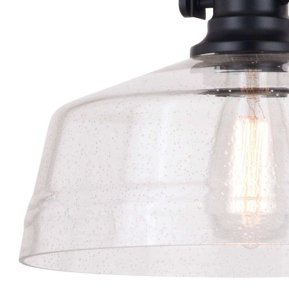 Matte Black 12" Farmhouse Style Pendant Light with Glass