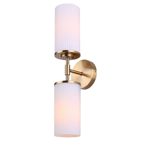 CANARM Kinslea 4.75 in. 2-Light Gold Vanity with White Glass Shade