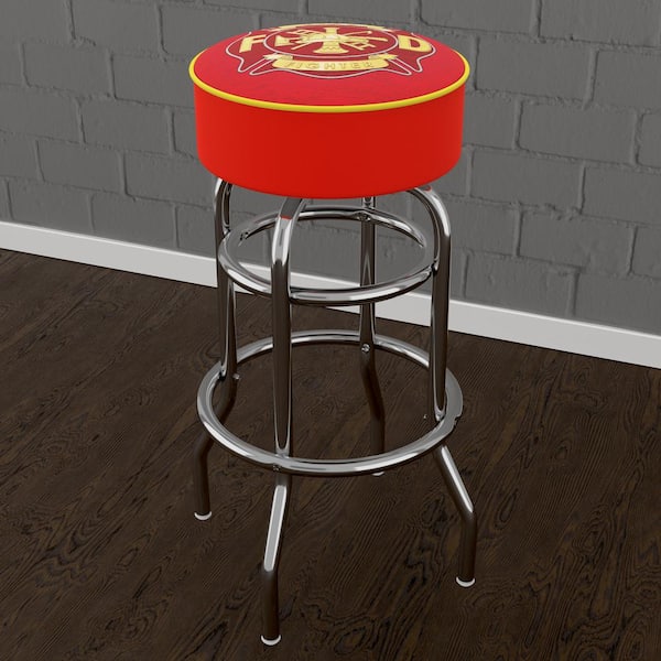 Unbranded Fire Fighter 31 in. Red Backless Metal Bar Stool with Vinyl Seat