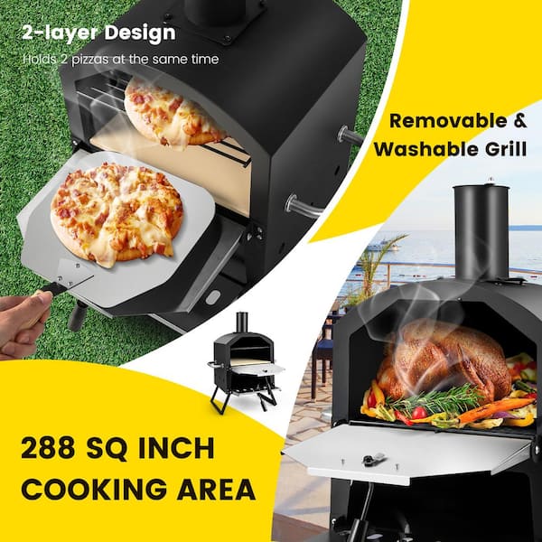 zaterdag Wereldwijd Sluier Costway Wood Outdoor Pizza Oven Pizza Grill Outside Pizza Maker with  Waterproof Cover in Stainless Steel (2-Layer) NP10814BK - The Home Depot