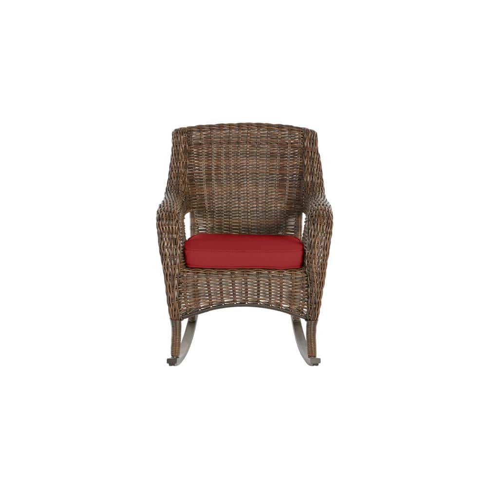 Hampton Bay Cambridge Brown Wicker Outdoor Patio Rocking Chair with CushionGuard Chili Red Cushions H047-01193800 Sansujyuku sansujyuku.com