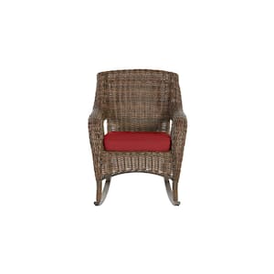 Cambridge Brown Wicker Outdoor Patio Rocking Chair with CushionGuard Chili Red Cushions