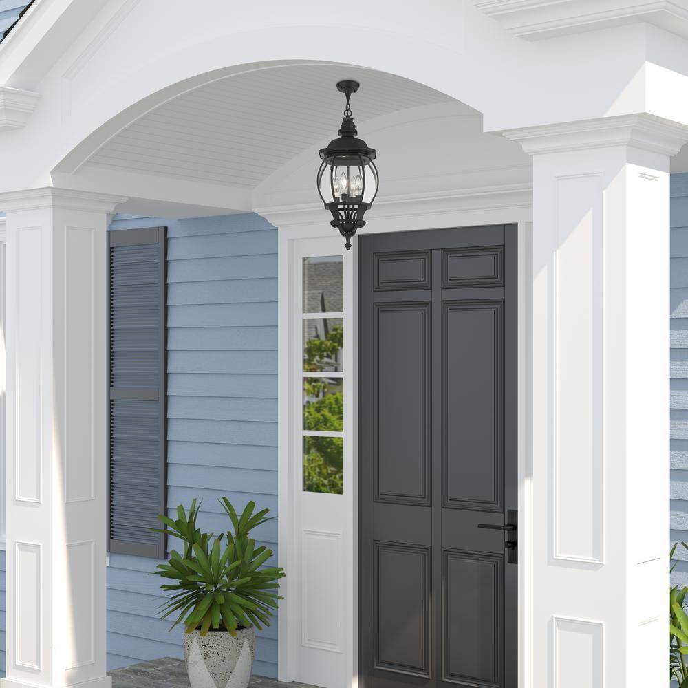 Frontenac Textured Black Outdoor Pendant Lantern with Clear Beveled Glass