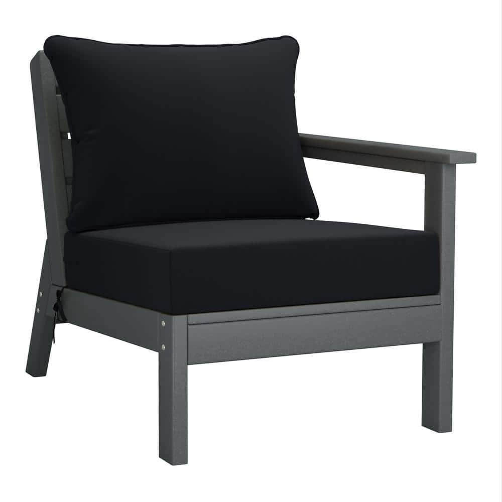 Birchwood Outdoor Patio Deep Seating Right Facing Arm HDPE Lounge Chair in Grey with Black Cushions price history on PriceWatchPro