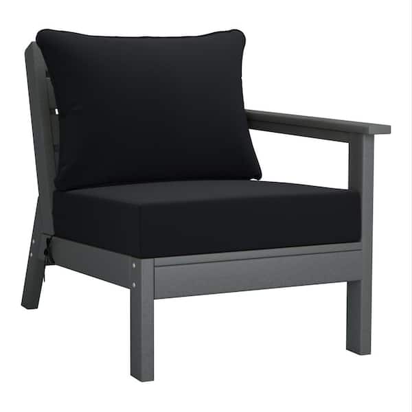 WESTIN OUTDOOR Birchwood Outdoor Patio Deep Seating Right Facing Arm HDPE Lounge Chair in Grey with Black Cushions