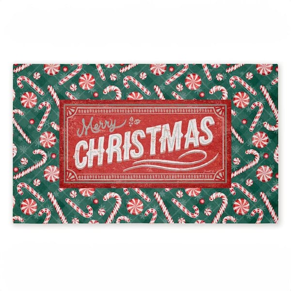 Vintage Christmas Candies Red 18 in. x 30 in. Polyester Non-Slip Outdoor Door Mat