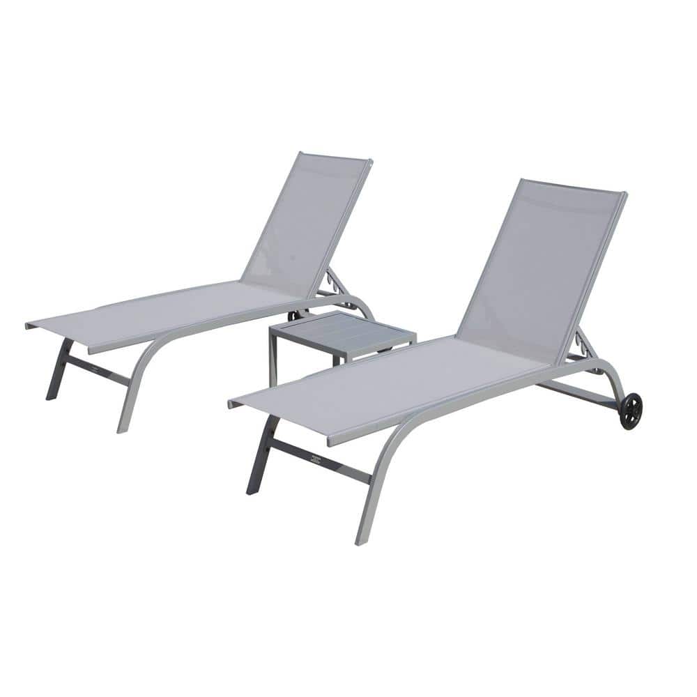 3-Piece Metal Outdoor Chaise Lounge, Pool Lounge Chairs with Side Table, Adjustable Recliner All Weather, Gray price history on PriceWatchPro