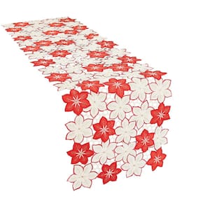 Candy Cane 54 in. x 15 in. Poinsettia Embroidered Cutwork Holiday Table Runner