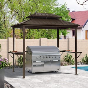 Aluminum Outdoor 6 ft. x 8 ft. Hardtop Grill Gazebo Permanent Metal Roof with 2 Side Shelves Deck BBQ Canopy