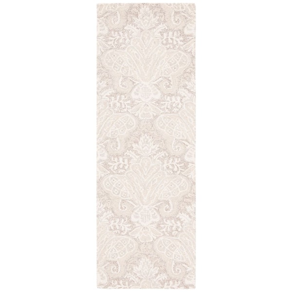 SAFAVIEH Micro-Loop Beige 2 ft. x 7 ft. Medallion Solid Color Runner Rug