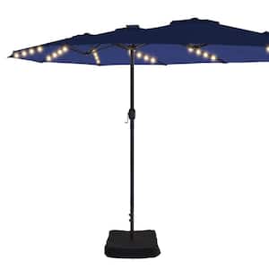 15 ft. Solar LED Patio Market Umbrella Double-Sided Outdoor Umbrella, UV Protection with Base Navy Blue