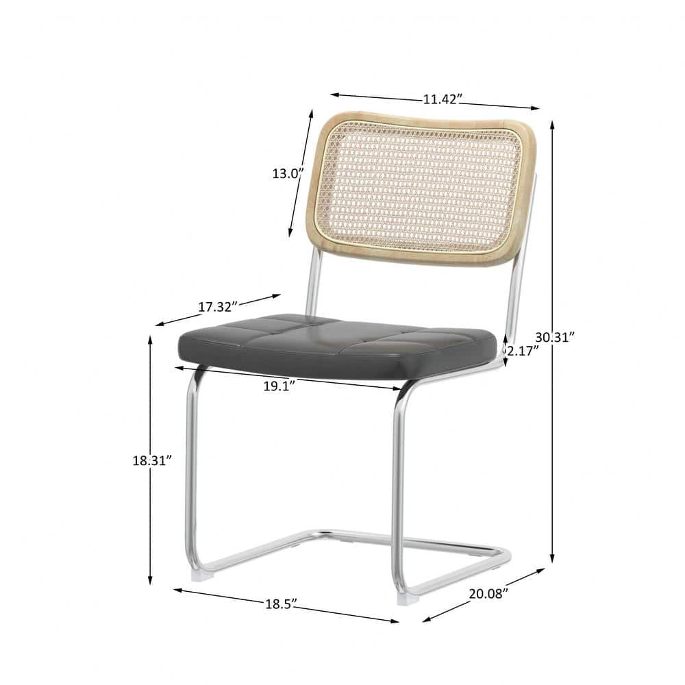 Gray Faux Leather and Rattan Low Side Chair Set