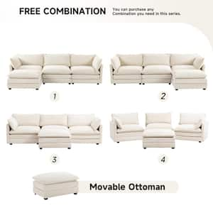 112 in. W 4-Piece Modern Fabric Sectional Sofa with Ottoman in Beige