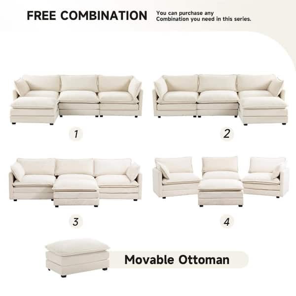 112 in. W 4-Piece Modern Fabric Sectional Sofa with Ottoman in Beige