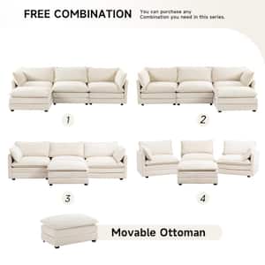 112 in. W 4-Piece Modern Sectional Sofa with Ottoman in Beige