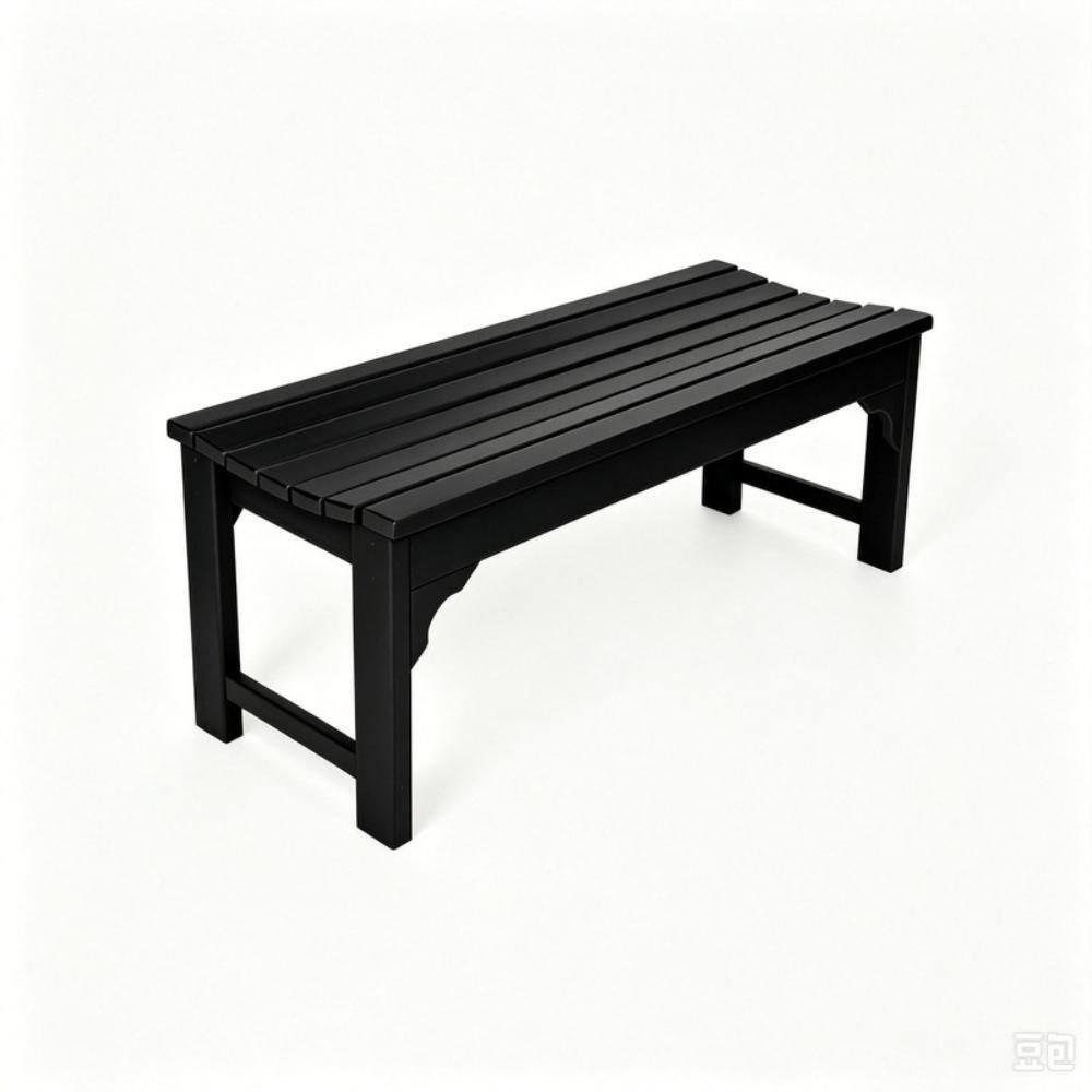 Backless HDPE Adirondack Bench with Wood Texture, Black