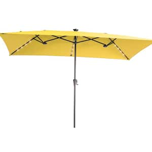 11 x 7 ft. Steel Solar-powered Double-Sided Market Patio Umbrella with Canopy Outdoor Table Umbrella in Yellow