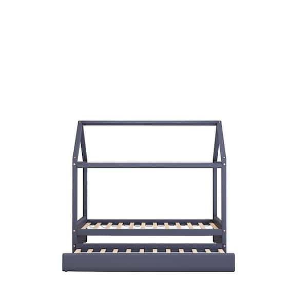 Donason Gray Wood Frame Twin Size Platform Bed with Trundle