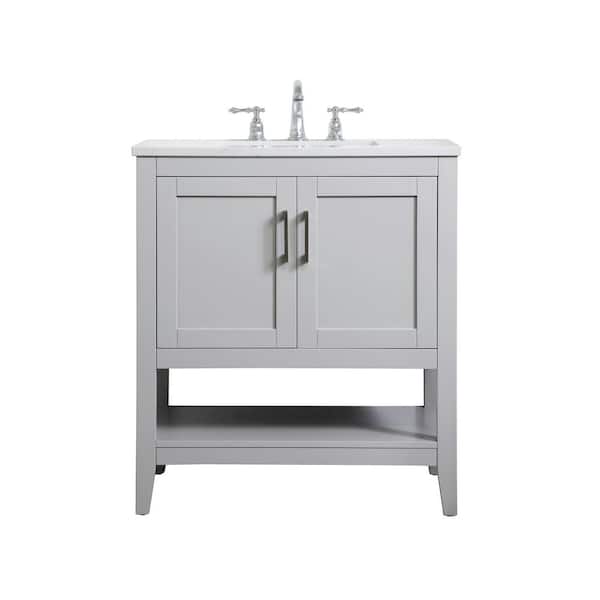 Unbranded Simply Living 30 in. W x 19 in. D x 34 in. H Bath Vanity in Grey with Calacatta White Engineered Marble Top