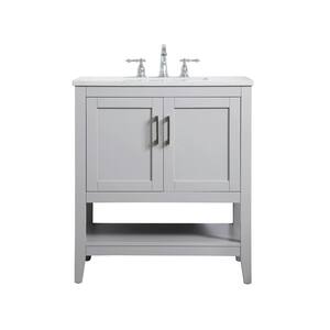Timeless Home 30 in. W x 19 in. D x 34 in. H Single Bathroom Vanity in Grey with Calacatta Quartz