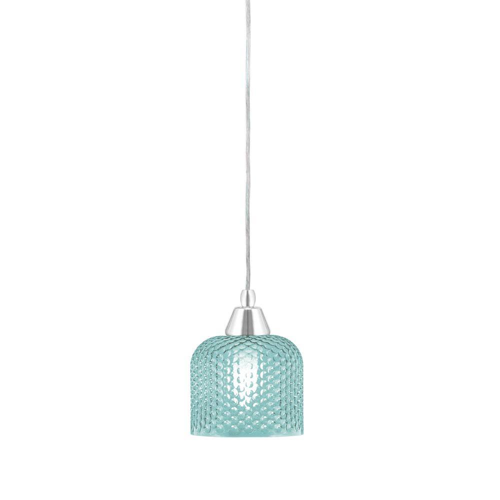 Bryson 6 in. 1-Light Chrome Cord Pendant Light with 6 in. Turquoise Texture