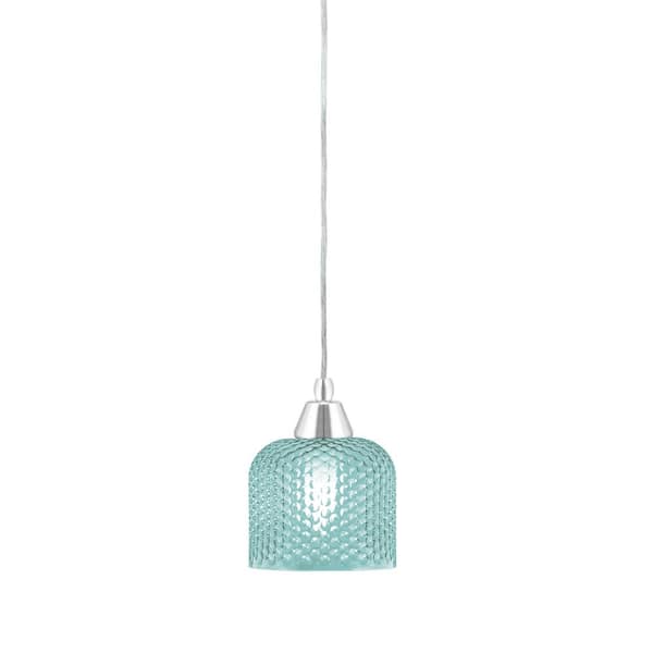 Unbranded Bryson 6 in. 1-Light Chrome Cord Pendant Light with 6 in. Turquoise Textured Glass Shade, no bulb included
