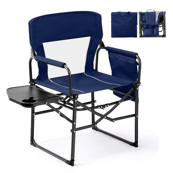 Blue Metal Folding Beach Chair (Set of 1)