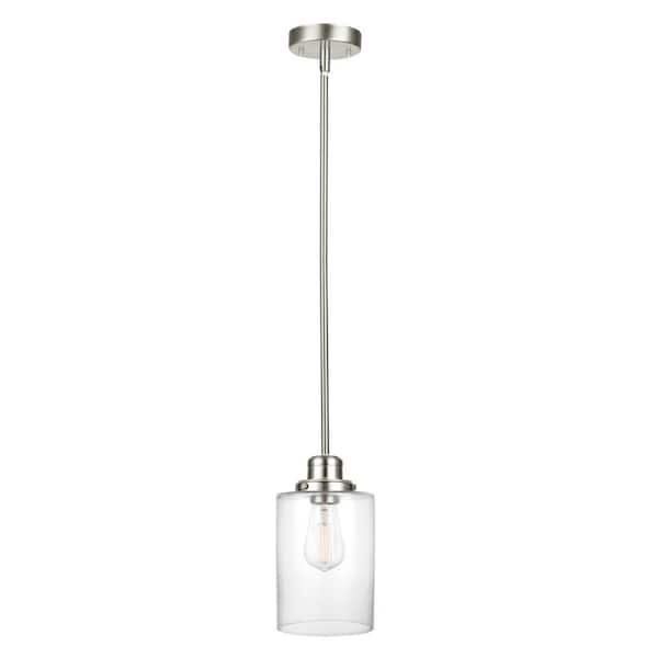 Globe Electric Annecy 1-Light Brushed nickel Pendant with Clear Glass Shade, Vintage Incandescent Bulb Included