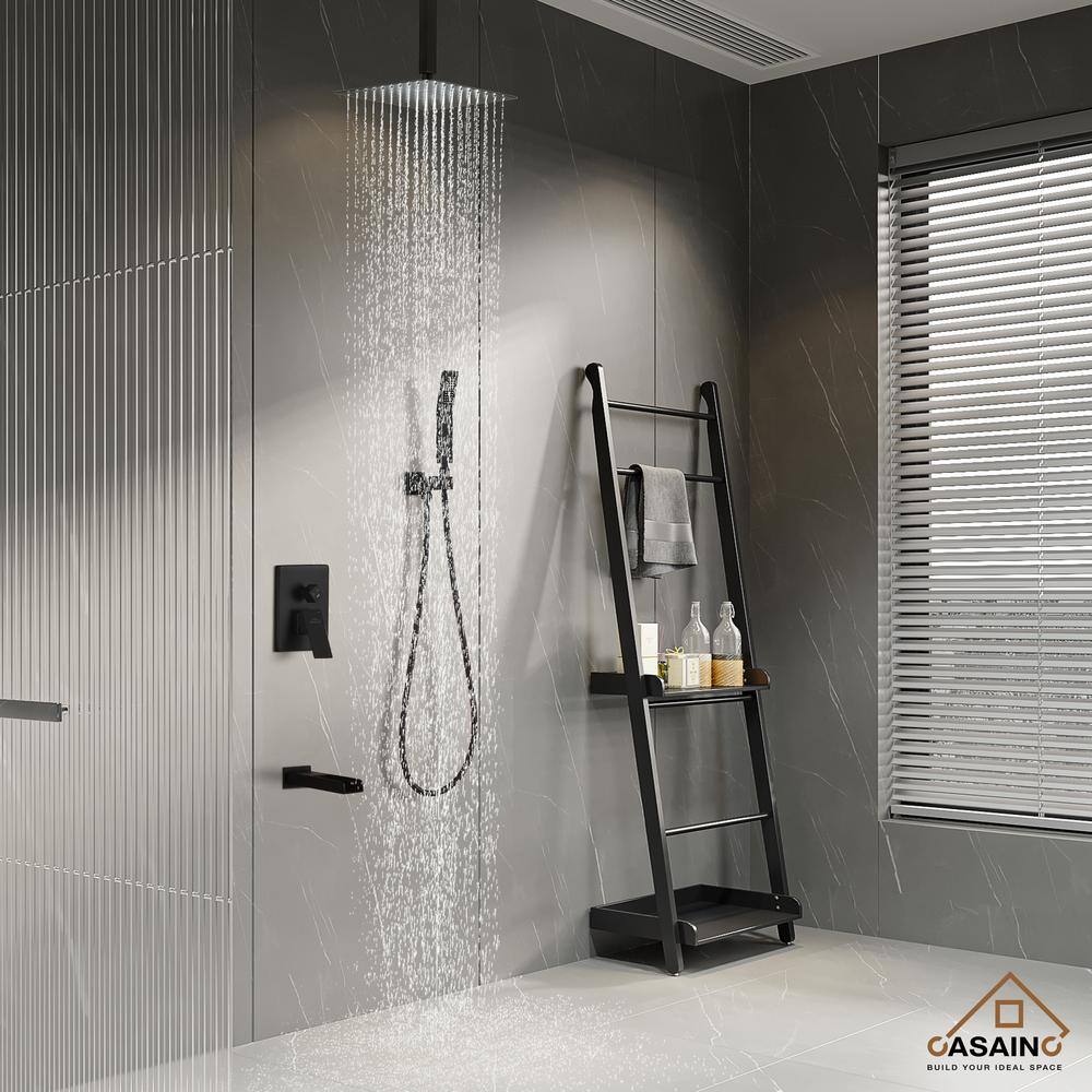 Matte Black 10-Inch Ceiling-Mounted Shower System with Handheld and Tub Filler