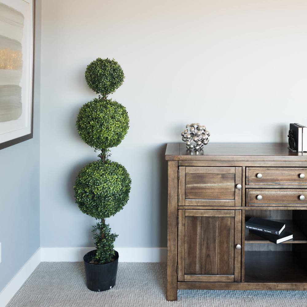 Elegant Outdoor 4' White-Lit Plastic Boxwood Topiary in Pot