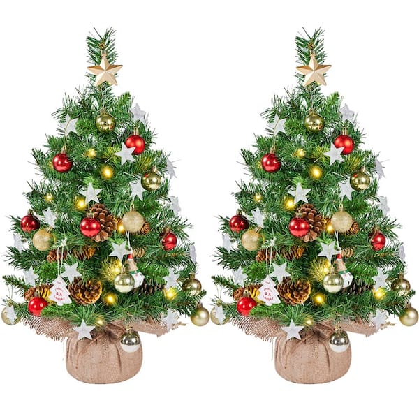 Yaheetech Set of 2 Tabletop Christmas Trees with Pinecones and Warm White LED Lights
