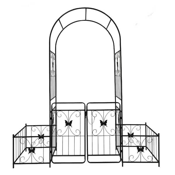 79.5 in. x 86.6 in. Metal Garden Arch with Gate Climbing Garden Arbor Plants Support Rose Arch Outdoor