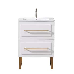 24 in. W x 15. in D. x 32 in. H Bathroom Vanity in White with White Ceramic Sink