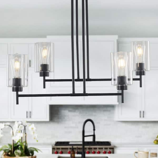 ADSENSTY 4 Light Black Rustic Kitchen Island Linear Chandelier for Living Bedroom Room with No Bulbs Included
