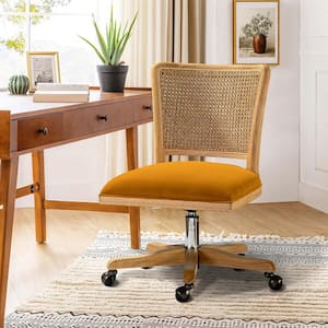 Crisolina Contemporary Yellow Swivel Task Chair with Rattan Back