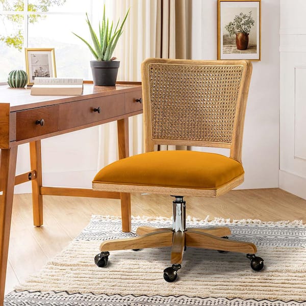 JAYDEN CREATION Crisolina Contemporary Yellow Swivel Task Chair with Rattan Back
