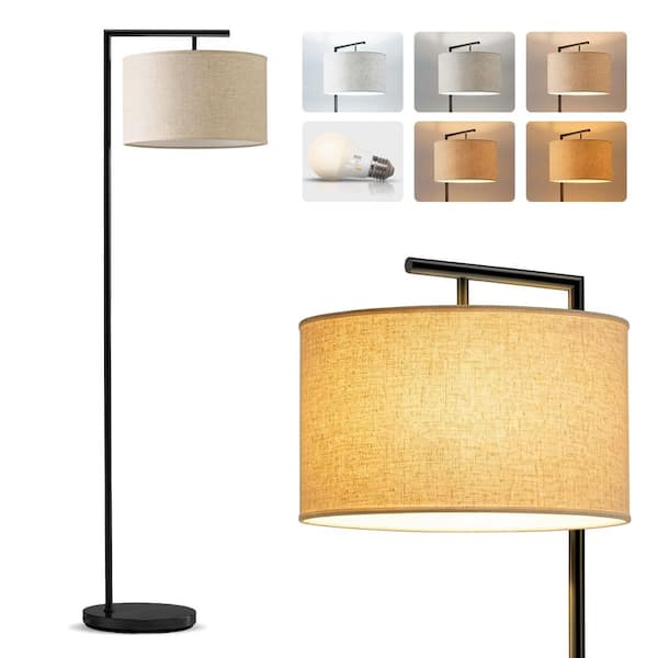 Montage Modern 60 in. Black LED Arc Floor Lamp with Tab Drum Shade