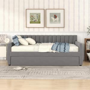 Gray Full Size Velvet Tufted Upholstered Daybed Sofa Daybed Frame with Trundle and Headboard